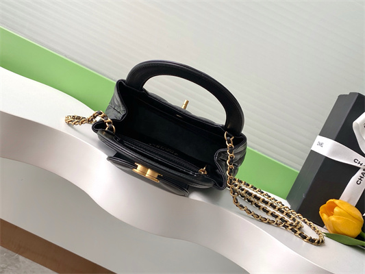 Cha.nel Mini Shopping Bag Kelly Bag Lambskin Gold-Tone Metal Black AS4416