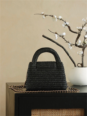 Cha.nel Mini Shopping Bag Kelly Bag Raffia Gold-Tone Metal Black AS4416