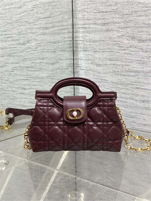 CD Jolie Top Handle Mini Bag Cannage Lambskin Burgundy