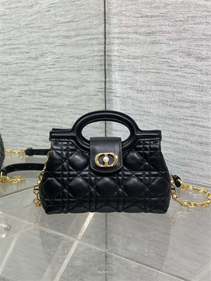 CD Jolie Top Handle Mini Bag Cannage Lambskin Black