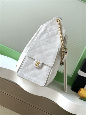Chanel 25 Medium Handbag Grained Calfskin Gold Tone Metal White AS5311