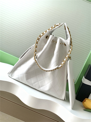 Chanel 25 Medium Handbag Grained Calfskin Gold Tone Metal White AS5311
