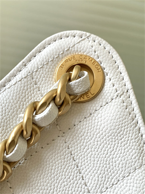 Chanel 25 Medium Handbag Grained Calfskin Gold Tone Metal White AS5311