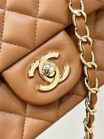 Chanel Mini Classic Flap Bag Lambskin Gold Tone Metal Caramel Color 01116 TOP
