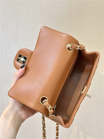 Chanel Mini Classic Flap Bag Lambskin Gold Tone Metal Caramel Color 01116 TOP