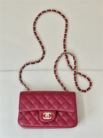Chanel Mini Classic Flap Bag Lambskin Gold Tone Metal Red Color 01116 TOP