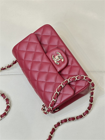 Chanel Mini Classic Flap Bag Lambskin Gold Tone Metal Red Color 01116 TOP