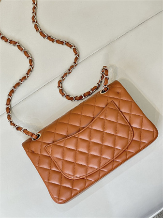 Chanel Small Classic Flap Bag Lambskin Gold Tone Metal Caramel Color 01117 TOP