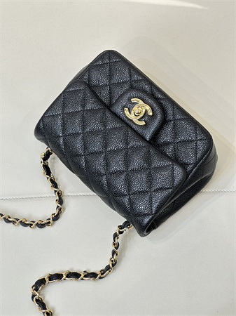 Chanel Super Mini Classic Flap Bag Grained Calfskin Gold Tone Metal Black 01115 TOP