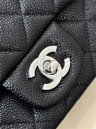 Chanel Super Mini Classic Flap Bag Grained Calfskin Silver Tone Metal Black 01115 TOP