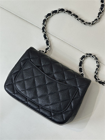 Chanel Super Mini Classic Flap Bag Grained Calfskin Silver Tone Metal Black 01115 TOP