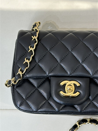 Chanel Super Mini Classic Flap Bag Lambskin Gold Tone Metal Black 01115 TOP