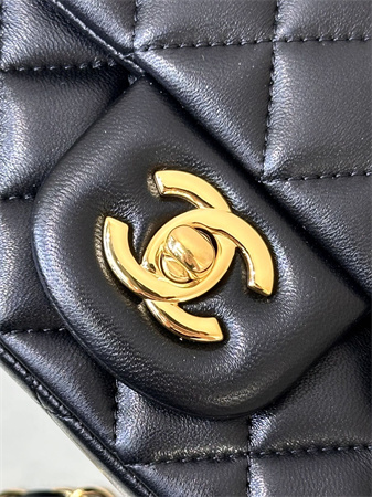 Chanel Super Mini Classic Flap Bag Lambskin Gold Tone Metal Black 01115 TOP