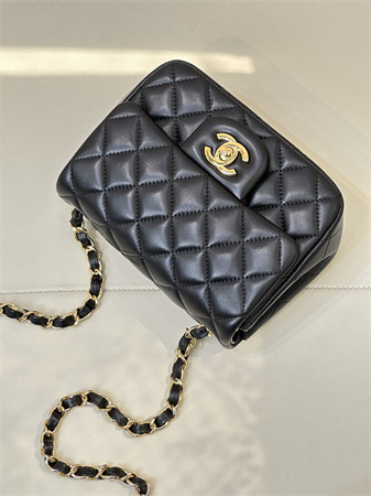 Chanel Super Mini Classic Flap Bag Lambskin Gold Tone Metal Black 01115 TOP