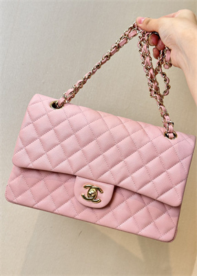 Chanel Medium Classic Flap Bag Grained Calfskin Gold Tone Metal Pink 01112 TOP