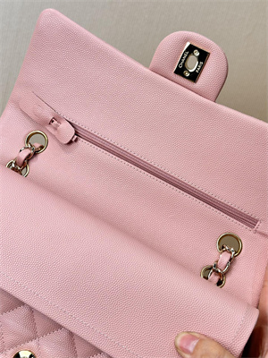 Chanel Medium Classic Flap Bag Grained Calfskin Gold Tone Metal Pink 01112 TOP