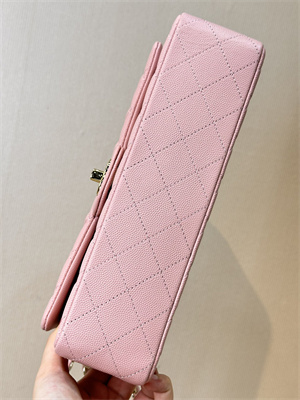 Chanel Medium Classic Flap Bag Grained Calfskin Gold Tone Metal Pink 01112 TOP