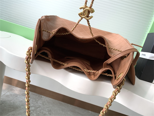 Chanel 25 Medium Handbag Grained Calfskin Gold Tone Metal Brown AS5311