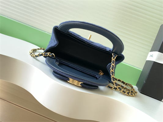 Cha.nel Mini Shopping Bag Kelly Bag Velvet Gold-Tone Metal Dk Blue AS4416