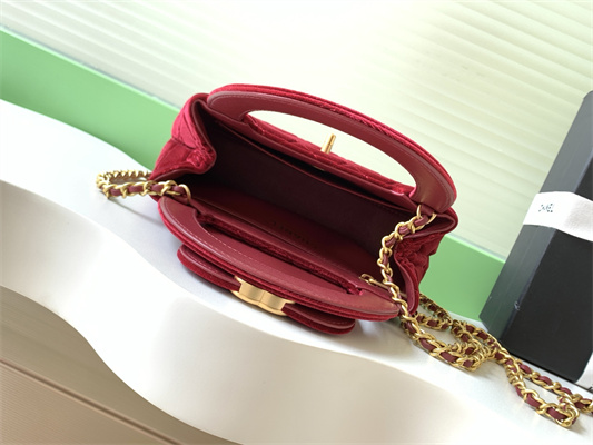 Cha.nel Mini Shopping Bag Kelly Bag Velvet Gold-Tone Metal Red AS4416