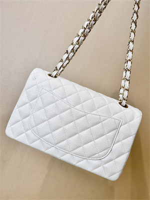 Chanel Small Classic Flap Bag Grained Calfskin Gold Tone Metal White 01117 TOP