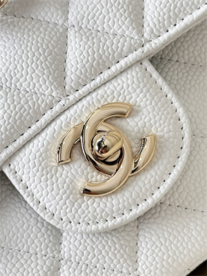 Chanel Small Classic Flap Bag Grained Calfskin Gold Tone Metal White 01117 TOP