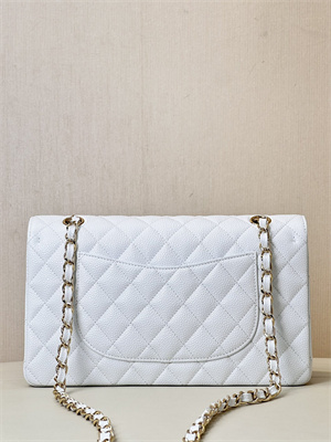 Chanel Small Classic Flap Bag Grained Calfskin Gold Tone Metal White 01117 TOP