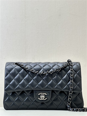 Chanel Medium Classic Flap Bag Lambskin Gun Metal Black 01112 TOP