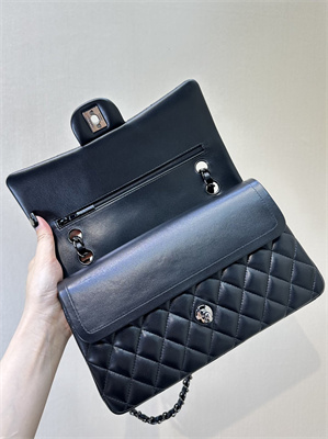 Chanel Medium Classic Flap Bag Lambskin Gun Metal Black 01112 TOP
