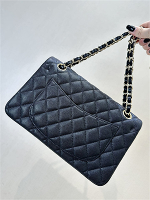 Chanel Small Classic Flap Bag Grained Calfskin Gold Tone Metal Black 01117 TOP