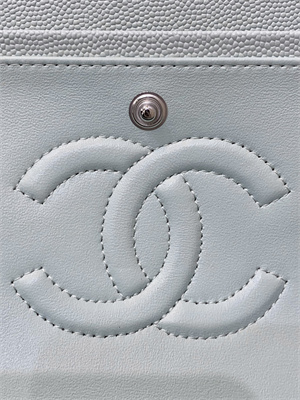 Chanel Medium Classic Flap Bag Grained Calfskin Silver Tone Metal Mint 01112 TOP