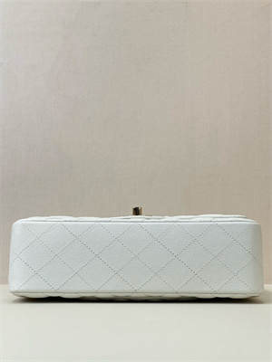 Chanel Small Classic Flap Bag Grained Calfskin Gold Tone Metal White 01117 TOP