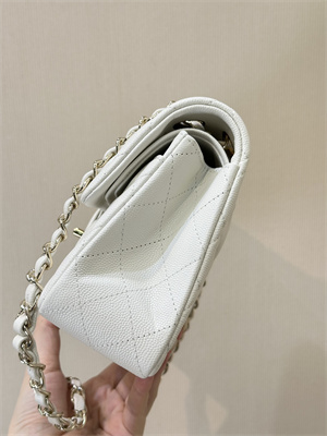 Chanel Small Classic Flap Bag Grained Calfskin Gold Tone Metal White 01117 TOP