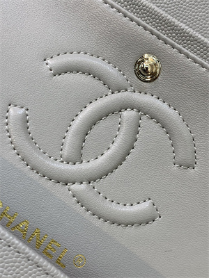 Chanel Small Classic Flap Bag Grained Calfskin Gold Tone Metal Grey 01117 TOP