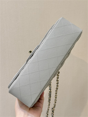 Chanel Small Classic Flap Bag Grained Calfskin Gold Tone Metal Grey 01117 TOP