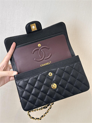 Chanel Small Classic Flap Bag Grained Calfskin Gold Tone Metal Black 01117 TOP