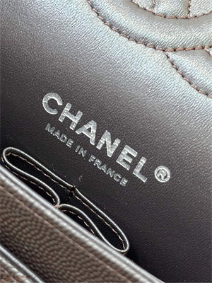 Chanel Medium Classic Flap Bag Grained Calfskin Silver Tone Metal Dk Coffee 01112 TOP