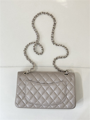 Chanel Small Classic Flap Bag Lambskin Gold Tone Metal  Cream Grey 01117 TOP