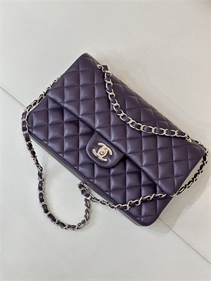 Chanel Medium Classic Flap Bag Lambskin Gold Tone Metal Grape 01112 TOP