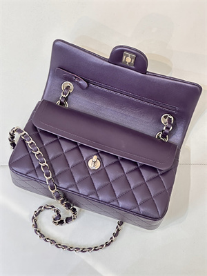 Chanel Small Classic Flap Bag Lambskin Gold Tone Metal Grape 01117 TOP
