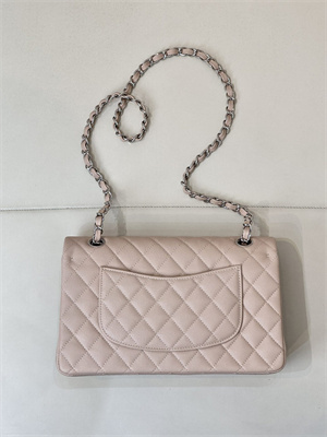 Chanel Medium Classic Flap Bag Grained Calfskin Silver Tone Metal Chai 01112 TOP