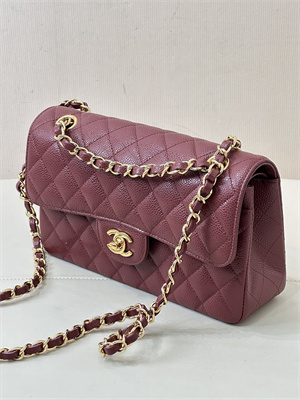 Chanel Small Classic Flap Bag Grained Calfskin Gold Tone Metal Burgundy 01117 TOP