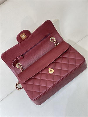 Chanel Small Classic Flap Bag Grained Calfskin Gold Tone Metal Burgundy 01117 TOP