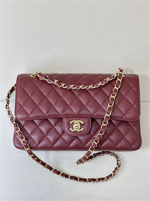 Chanel Medium Classic Flap Bag Grained Calfskin Gold Tone Metal Burgundy 01112 TOP