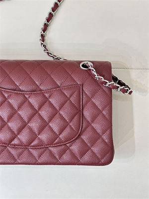 Chanel Medium Classic Flap Bag Grained Calfskin Silver Tone Metal Burgundy 01112 TOP