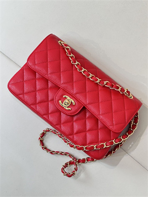 Chanel Small Classic Flap Bag Grained Calfskin Gold Tone Metal Red 01117 TOP