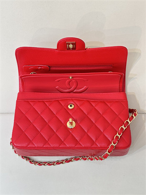 Chanel Small Classic Flap Bag Grained Calfskin Gold Tone Metal Red 01117 TOP