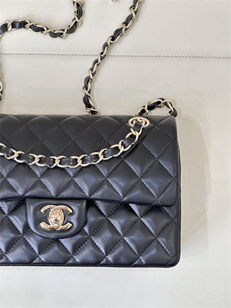 Chanel Small Classic Flap Bag Lambskin Gold Tone Metal Black 01117 TOP