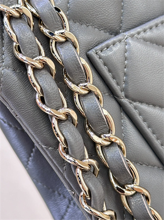 Chanel Small Classic Flap Bag Lambskin Gold Tone Metal Dk Grey 01117 TOP