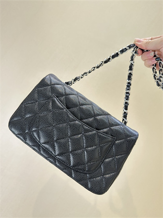 Chanel Mini Classic Flap Bag Grained Calfskin Silver Tone Metal Black Color 01116 TOP